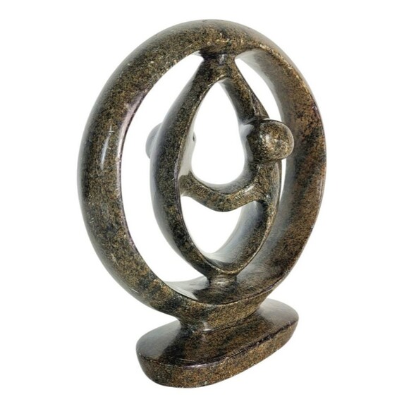 VTG 70s "Circle Of Love" Heart Couple Love Hand Carved Stone Sculpture Signed - Picture 11 of 11